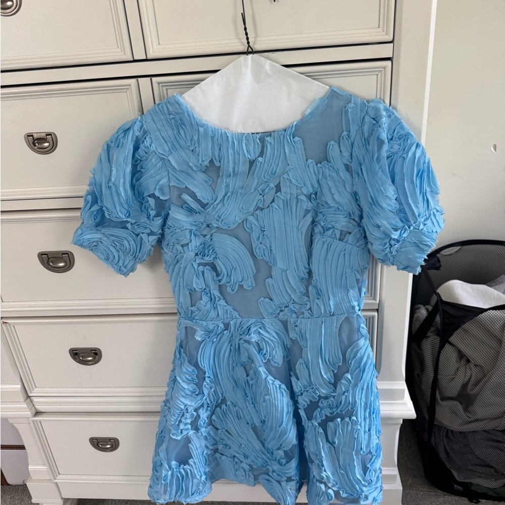 Lena Light Blue Frayed Edge Dress